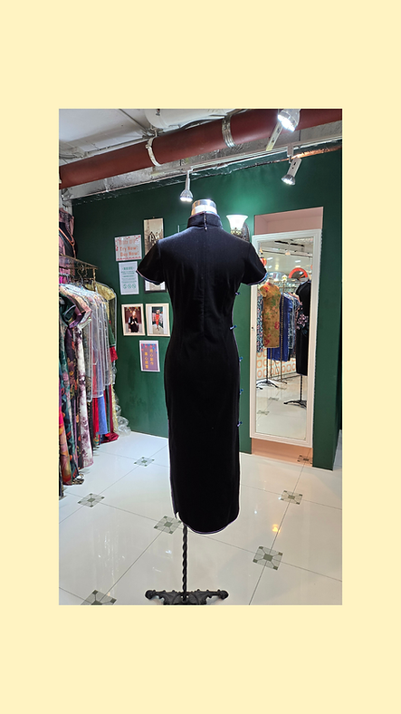 黑色仿絲絨手繪中長旗袍 Black faux velvet hand-painted mid-length cheongsam qipao NS-653