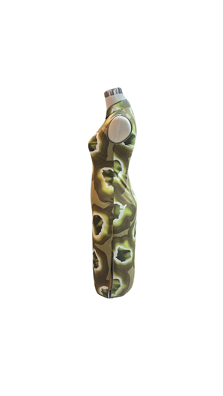 抽象幾何綠色旗袍 Abstract Geometric Green short qipao P-018