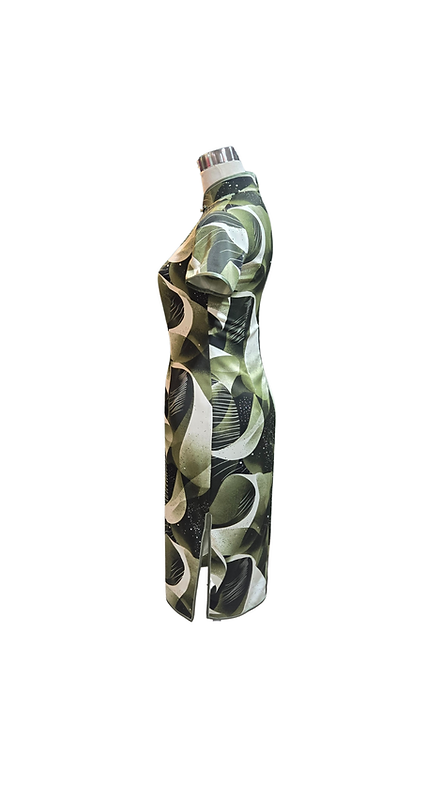 幾何水彩旗袍 Watercolor Palette Geometry short qipao P-019