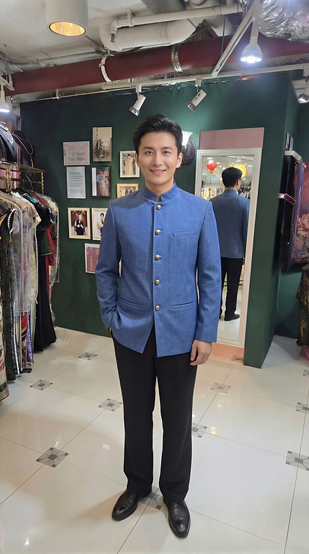 牛仔布中山裝男士 Chinese Denim Tung Suit Man Coat L-018