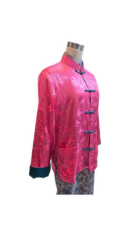 單面中性外套 (玫紅+墨綠) Oriental pattern Jacket (Rose Red and Forest Green) L-023