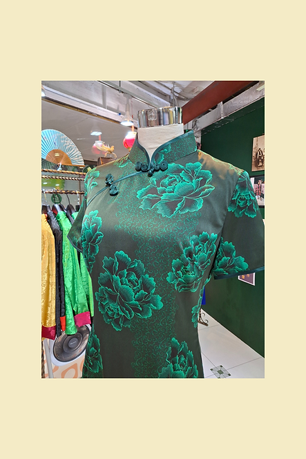 綠色牡丹旗袍 Peony cheongsam Qipao B-023