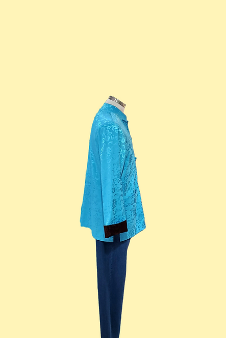 富貴吉祥雙面男士唐裝外套 (啡+湖藍) Reversible Man Jacket (Brown + Lake Blue) V037