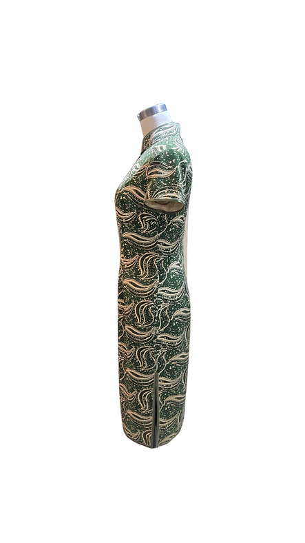 墨綠色條紋旗袍 Dark Green Stripes short qipao P-017