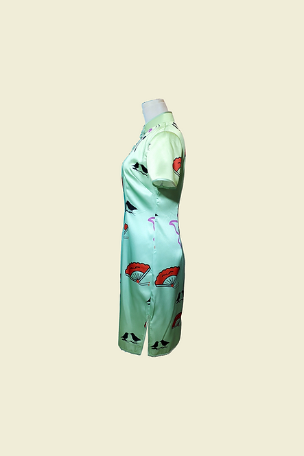 漸變綠色圖案短旗袍 Gradient green pattern short cheongsam Qipao B-012