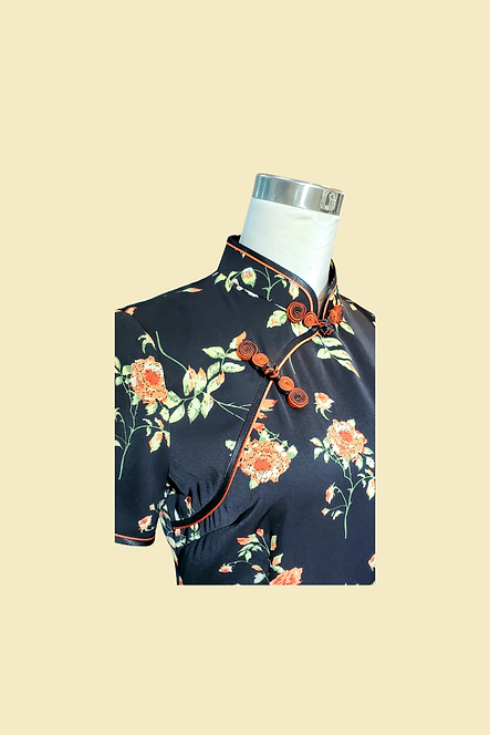 黑底康乃馨旗袍 Carnation cheongsam Qipao B-018