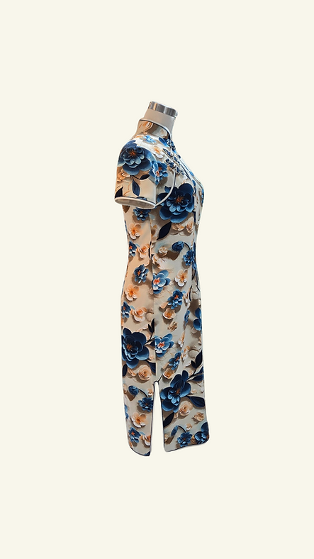 藍韻芳華短旗袍 Blue Elegance – Short Lace Cheongsam qipao EU-007