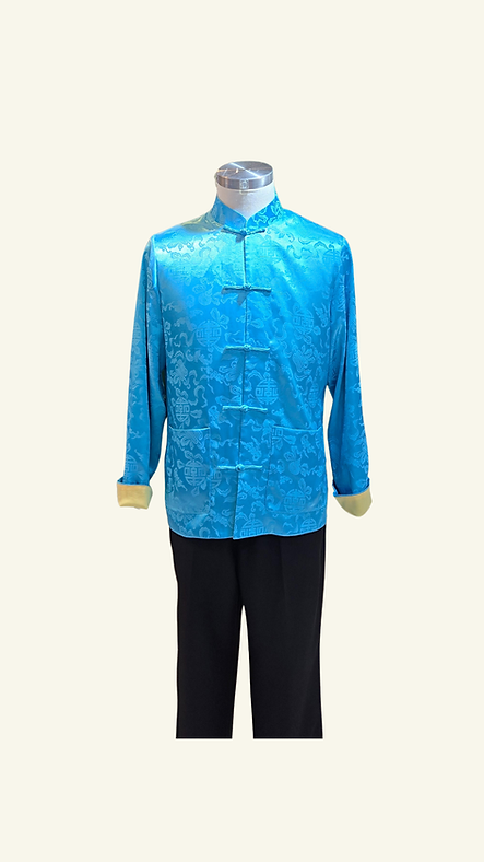 富貴吉祥單面男士唐裝外套 (湖藍+黃) Chinese Tung Suit Man Coat L-017