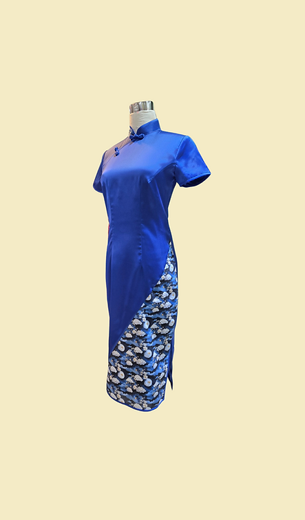 藍色仿醋酸旗袍 Blue Faux Acetate cheongsam qipao EU-004