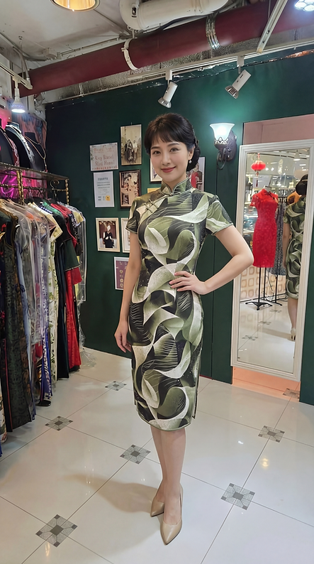 幾何水彩旗袍 Watercolor Palette Geometry short qipao P-019