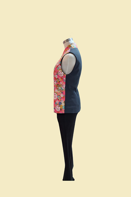 粉紅玫瑰拼布背心 Pink Rose Patchwork Vest L-008