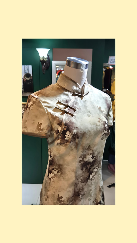 米啡色水墨畫短旗袍 Short beige-brown cheongsam with an ink painting pattern P-032