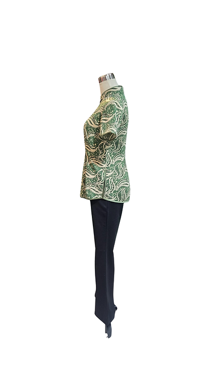 橄欖綠海浪上衣 Olive Green Ocean Wave Qipao Top P-022