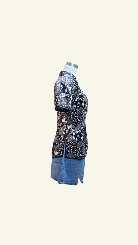 黑色小花上衣 Flower Bossom Qipao Top P-010