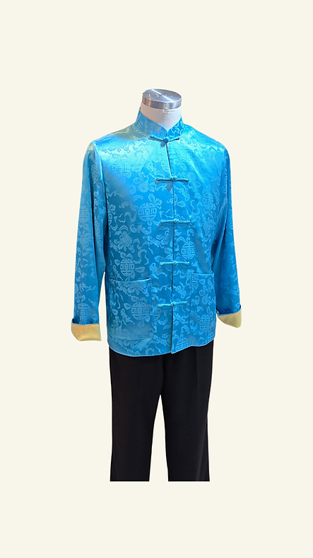 富貴吉祥單面男士唐裝外套 (湖藍+黃) Chinese Tung Suit Man Coat L-017