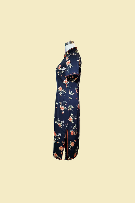 黑底康乃馨旗袍 Carnation cheongsam Qipao B-018