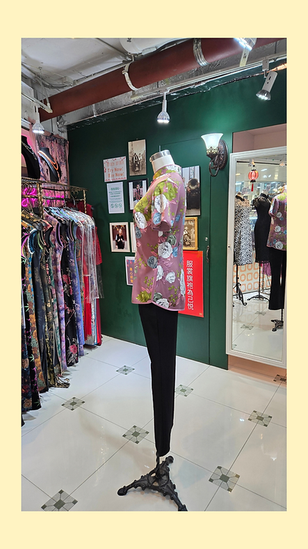 暗粉白玫瑰花上衣 Dark Pink and White Rose Qipao Style Top P-043