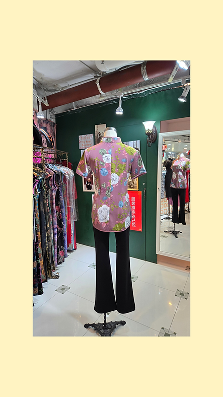 暗粉白玫瑰花上衣 Dark Pink and White Rose Qipao Style Top P-043