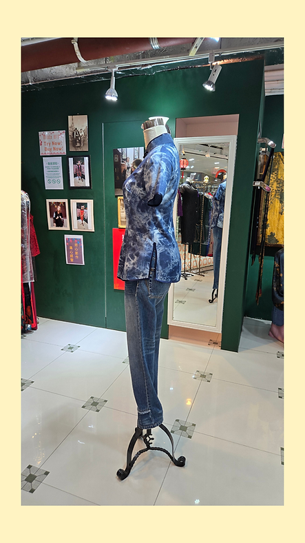 牛仔扎染上衣(深色) Dark Blue denim tie-dye Qipao Style Top NS-664