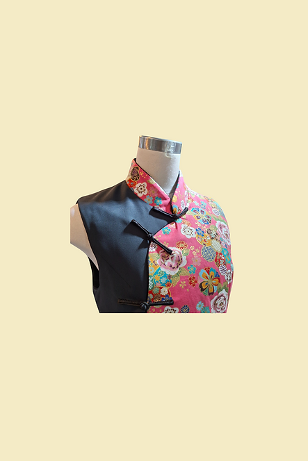 粉紅玫瑰拼布背心 Pink Rose Patchwork Vest L-008