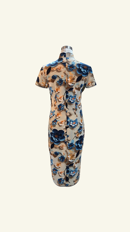 藍韻芳華短旗袍 Blue Elegance – Short Lace Cheongsam qipao EU-007