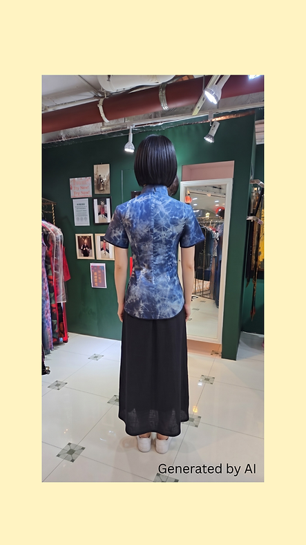 牛仔扎染上衣(深色) Dark Blue denim tie-dye Qipao Style Top NS-664