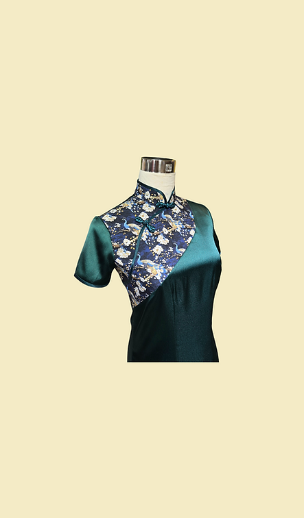 綠色仿醋酸旗袍 Green Faux Acetate cheongsam qipao EU-005