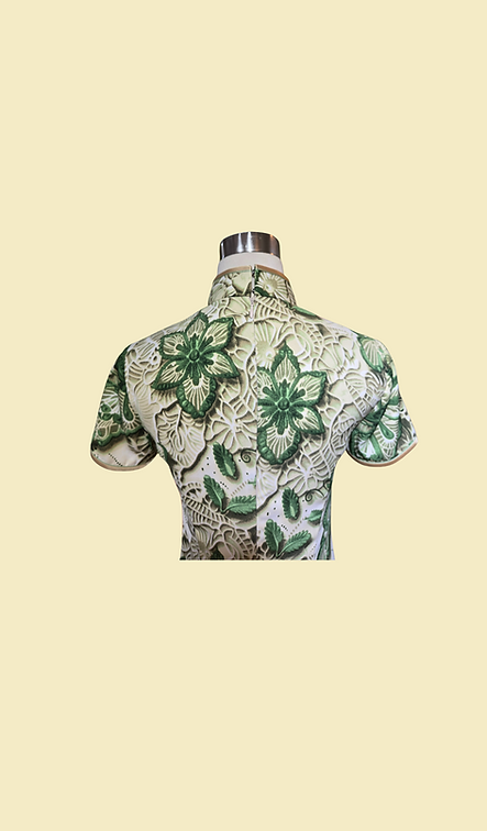 碧葉華裳短旗袍 Emerald Green Leaf short cheongsam qipao P-002