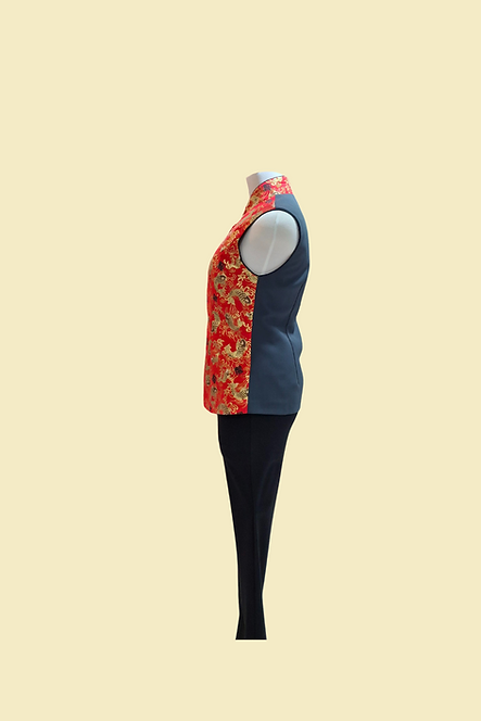 紅鯉魚拼布背心 Koi Fish Patchwork Vest in Red L-009