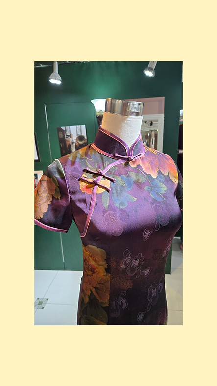 紫色花長旗袍 Purple Floral Long Qipao P-035