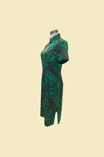 綠色牡丹旗袍 Peony cheongsam Qipao B-023