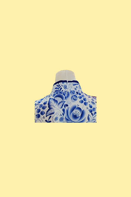 青花瓷長旗袍 White and Blue Porcelain  Long Qipao V023