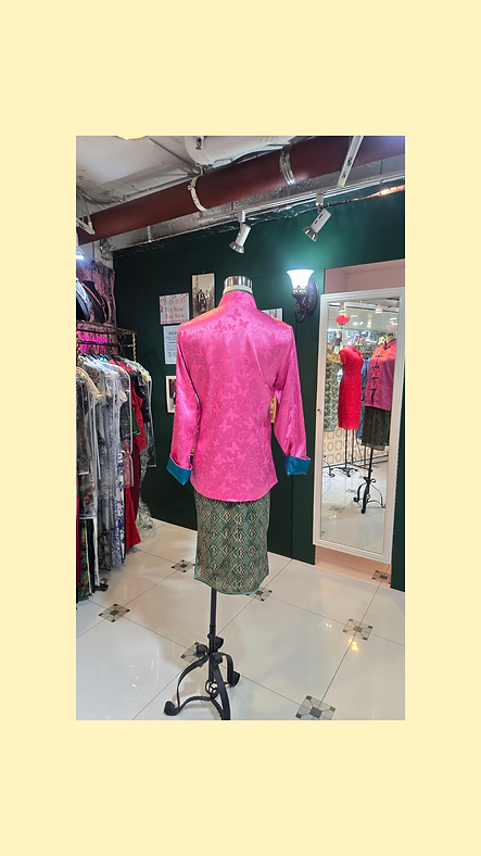 單面中性外套 (玫紅+綠色) Oriental pattern Jacket (Rose Red and Forest Green) NS-651