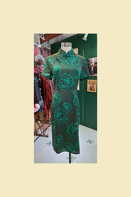 綠色牡丹旗袍 Peony cheongsam Qipao B-023