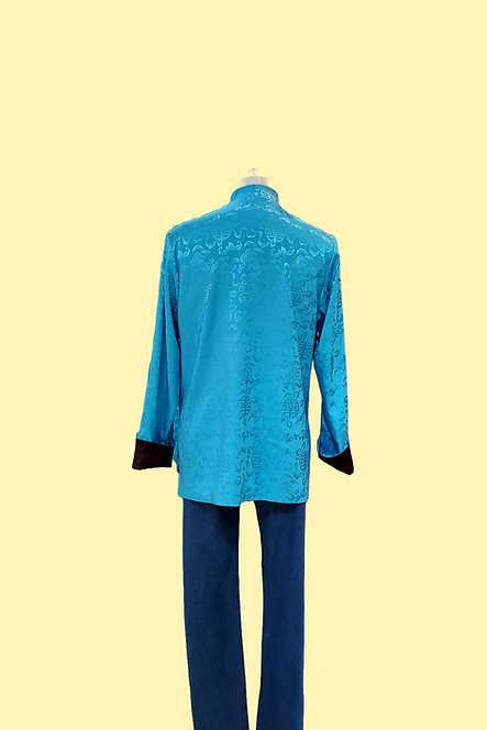富貴吉祥雙面男士唐裝外套 (啡+湖藍) Reversible Man Jacket (Brown + Lake Blue) V037
