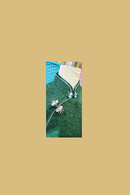 綠色祥雲紋中袖長旗袍 Green auspicious mid-sleeve long cheongsam Qipao B-001