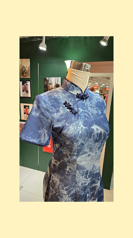 牛仔扎染上衣(深色) Dark Blue denim tie-dye Qipao Style Top NS-664