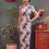 Thumbnail: 米色淺紫色水墨畫長旗袍 Long beige qipao P-034