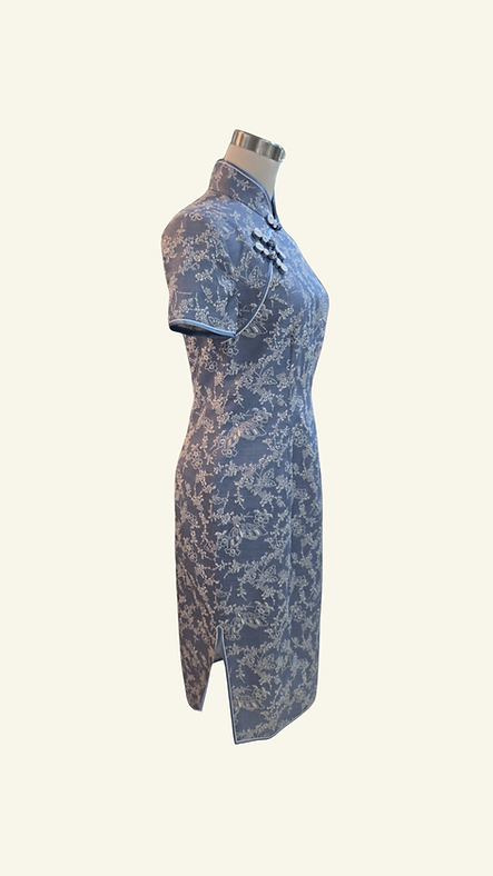 蝴蝶花牛仔布短旗袍 Butterfly Denim short qipao NS-648