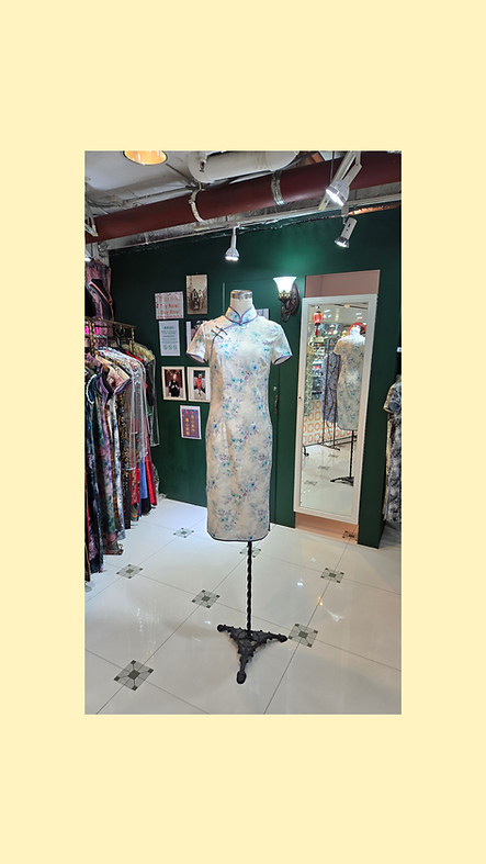 藍色小花短旗袍 Short blue floral qipao P-036