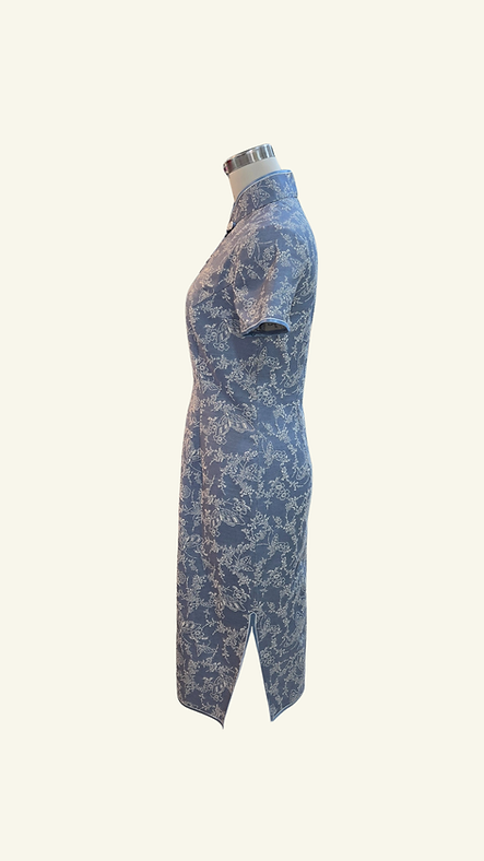 蝴蝶花牛仔布短旗袍 Butterfly Denim short qipao NS-648