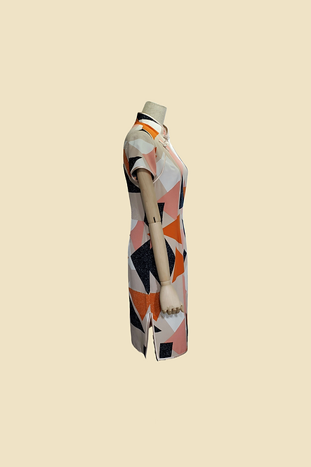 粉橙色幾何圖短旗袍 Pink and Orange Geometry Qipao V012