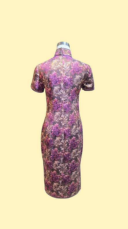啡色牡丹花短旗袍 Brown short qipao with peony pattern NS-650