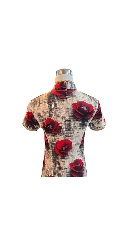 紅玫瑰短旗袍 Red Rose short qipao P-015