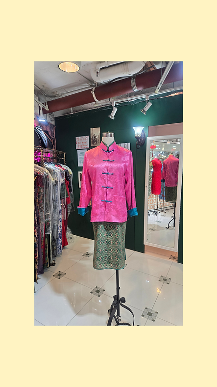 單面中性外套 (玫紅+綠色) Oriental pattern Jacket (Rose Red and Forest Green) NS-651