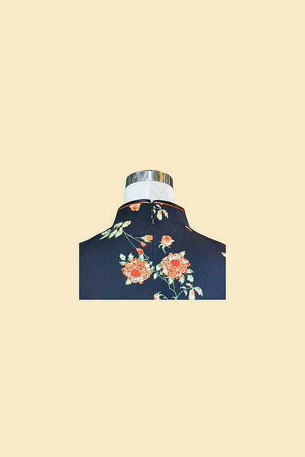 黑底康乃馨旗袍 Carnation cheongsam Qipao B-018