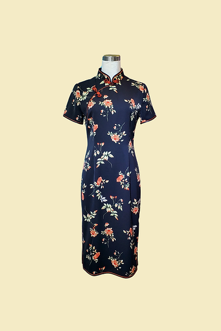 黑底康乃馨旗袍 Carnation cheongsam Qipao B-018