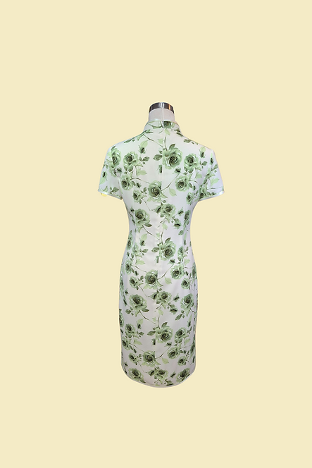淺綠玫瑰花旗袍  Light green rose cheongsam Qipao B-029