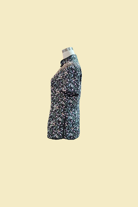 黑色碎花旗袍款上衣 Black floral blossom Qipao Top B-024