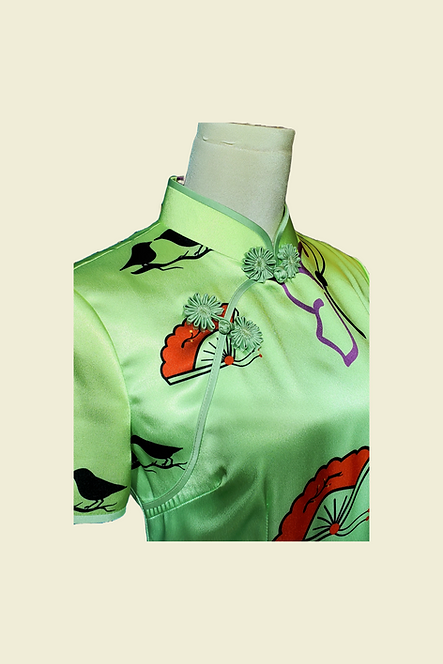 漸變綠色圖案短旗袍 Gradient green pattern short cheongsam Qipao B-012